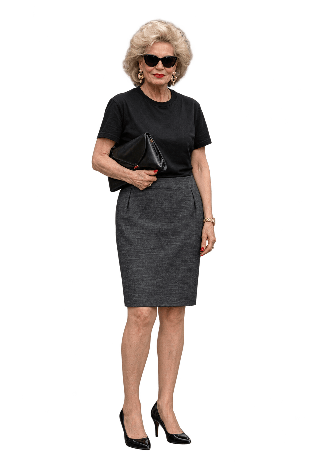 1980s Silvery Charcoal Gray Woven Skirt - Model