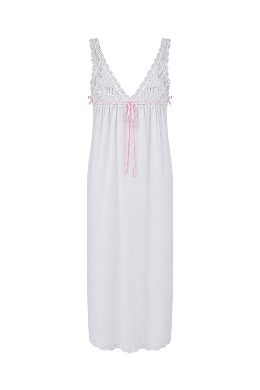 1950s White Cotton Nightgown - Front View