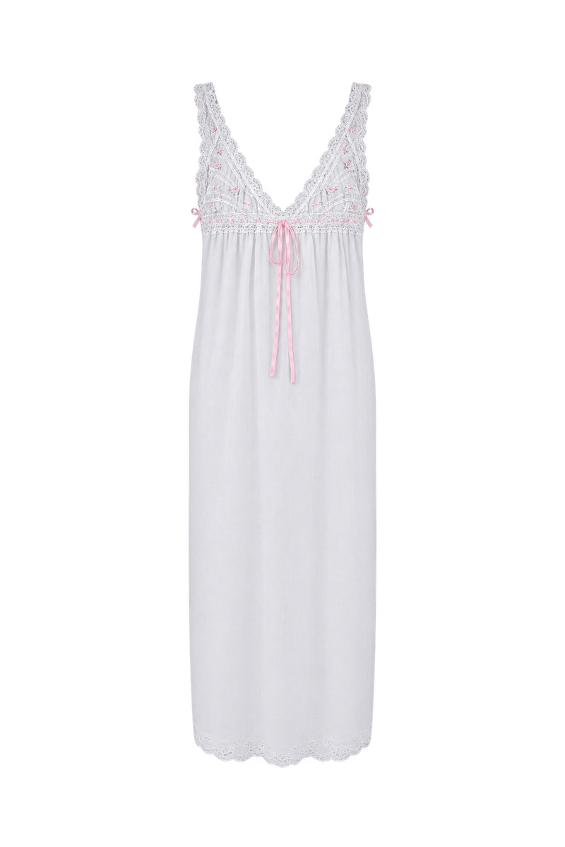 1950s White Cotton Nightgown - Front View