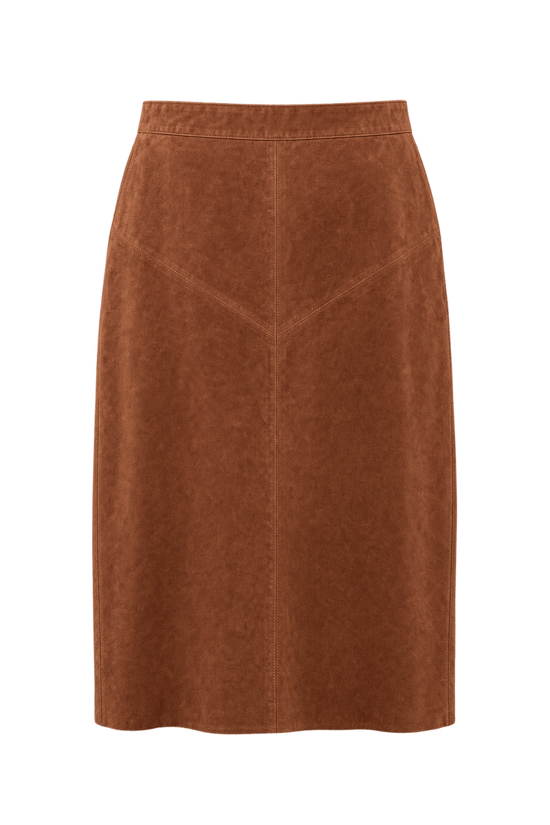 1970s Rust Brown Suede Skirt - Front View