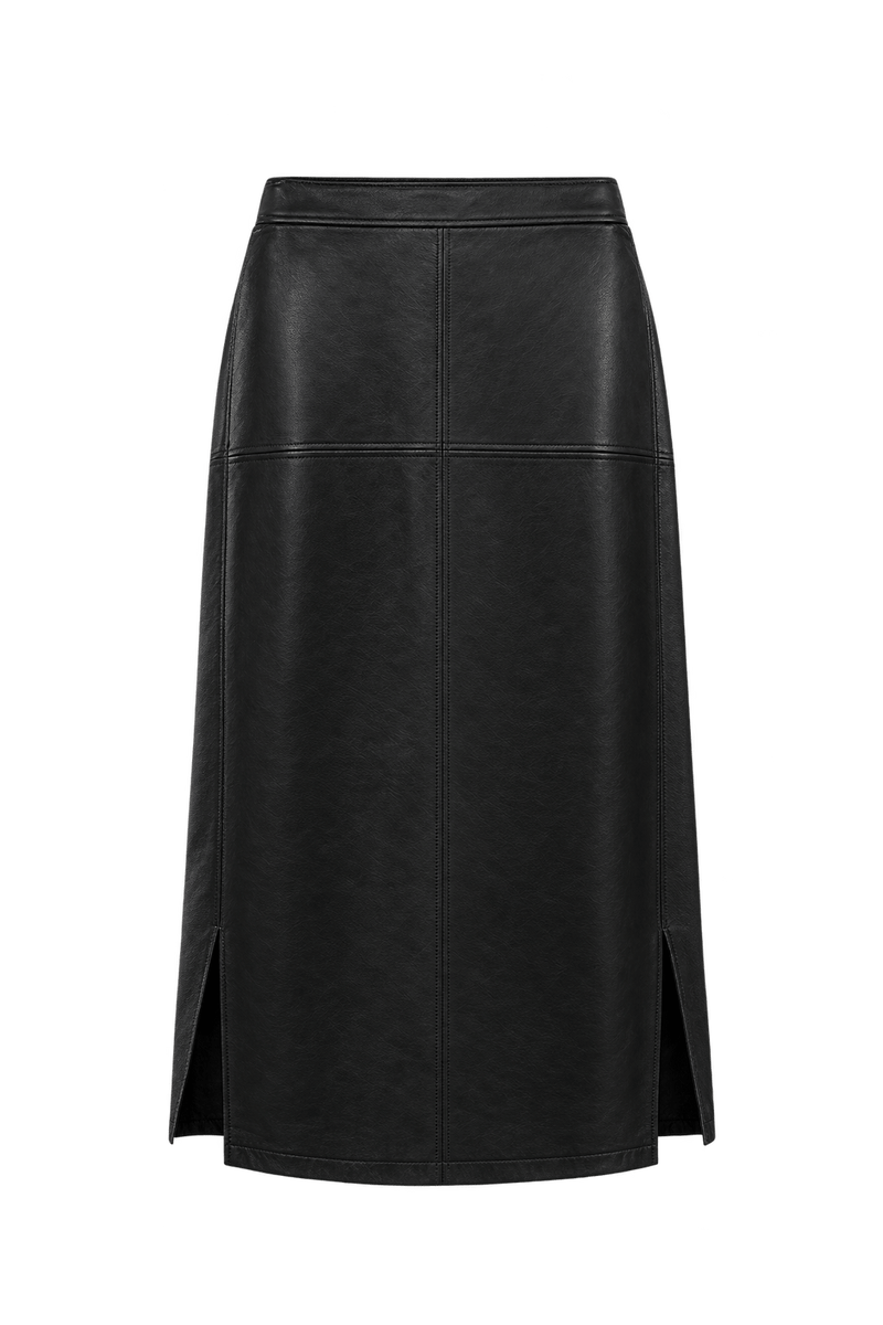 1970s Black Leather Skirt - Front View