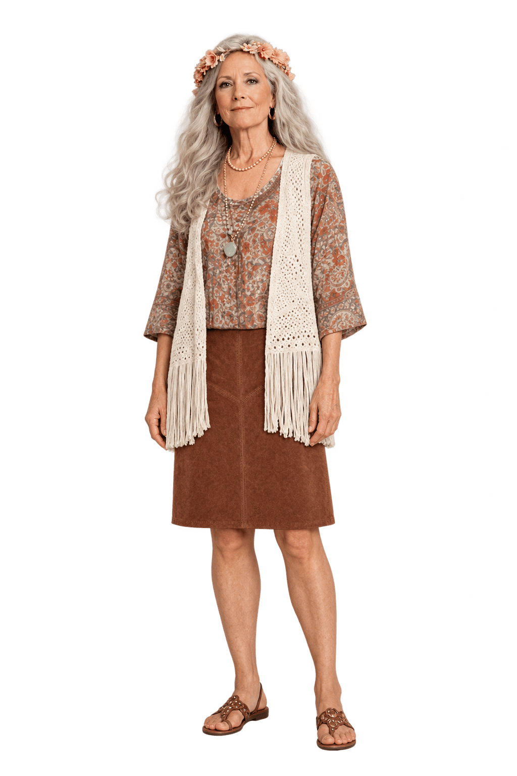 1970s Rust Brown Suede Skirt - Model