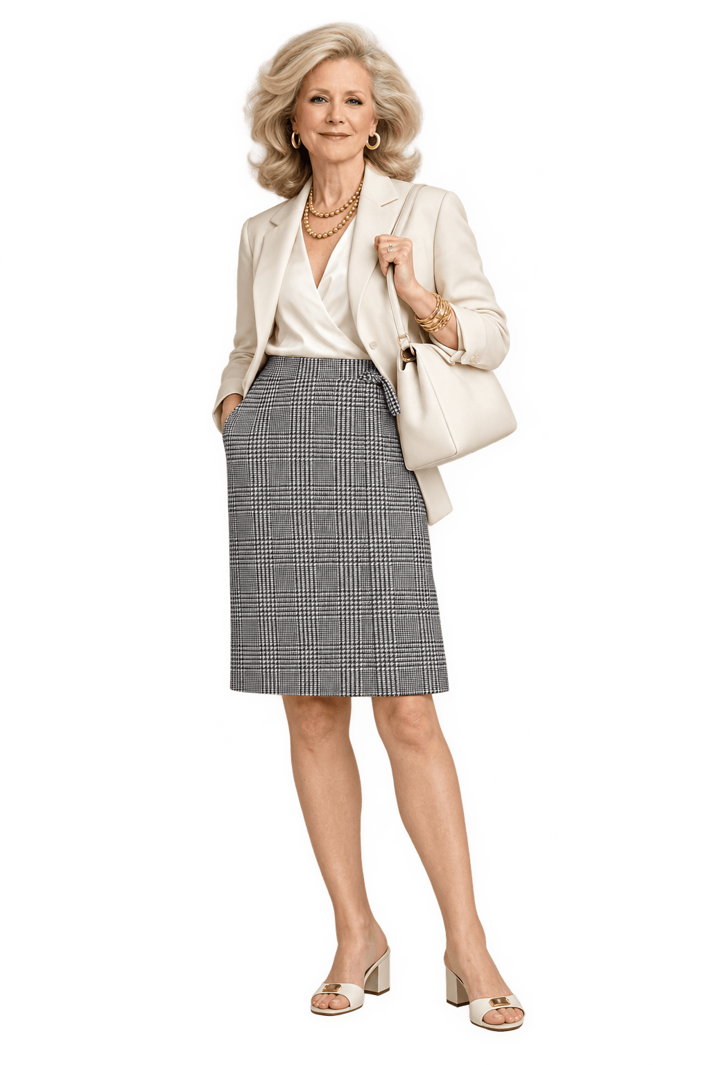 1970s Black and White Woven Skirt - Model