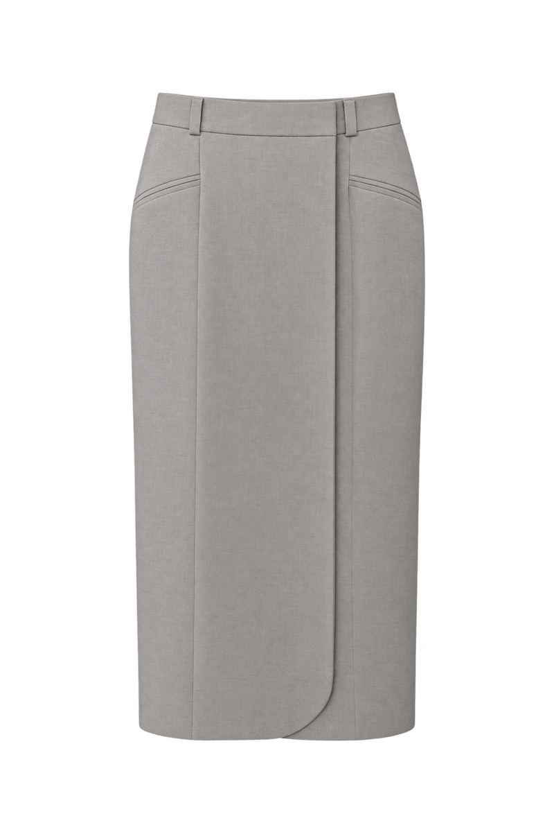 1980s Light Stone Gray Woven Skirt - Front View
