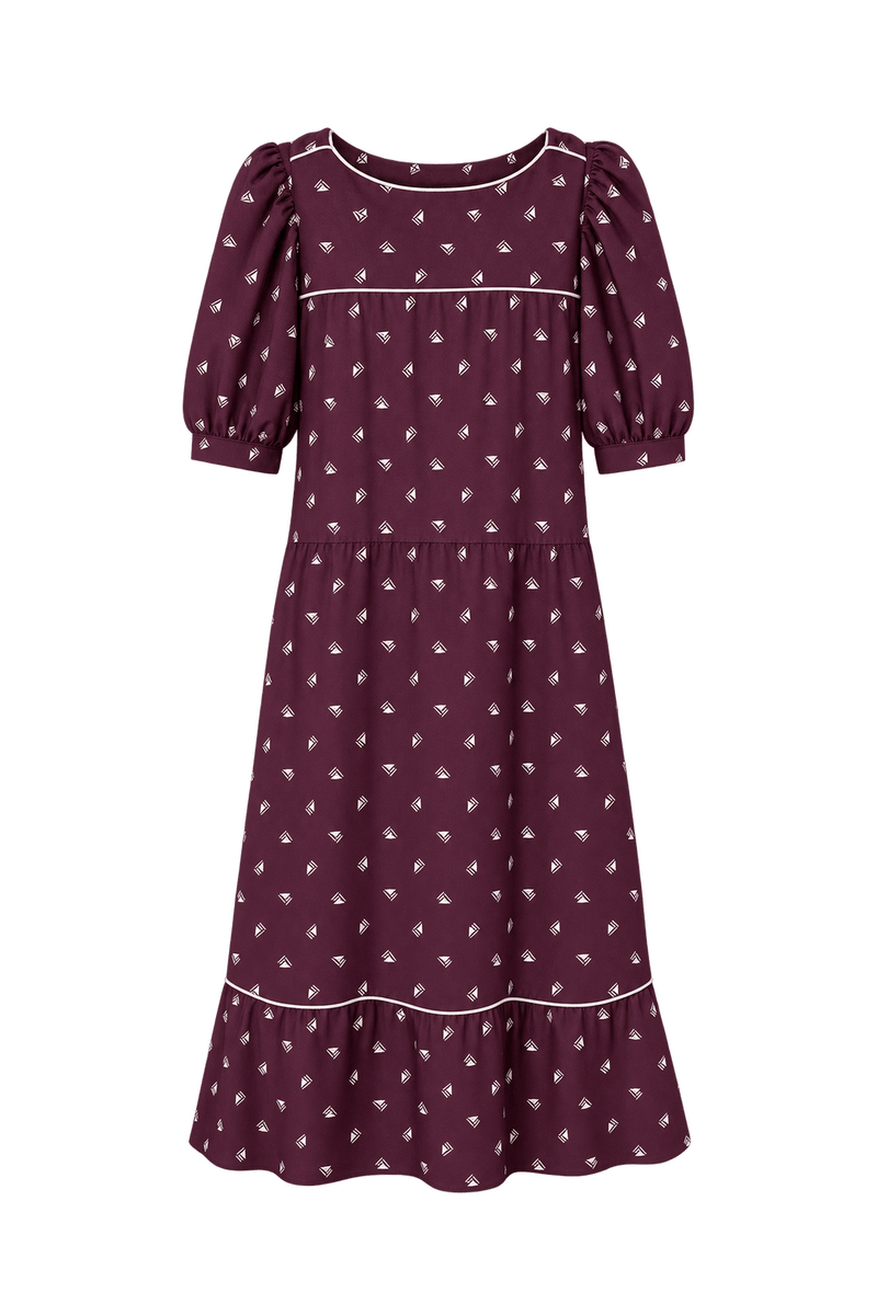 1960s Deep Burgundy Woven Midi Dress - Front View