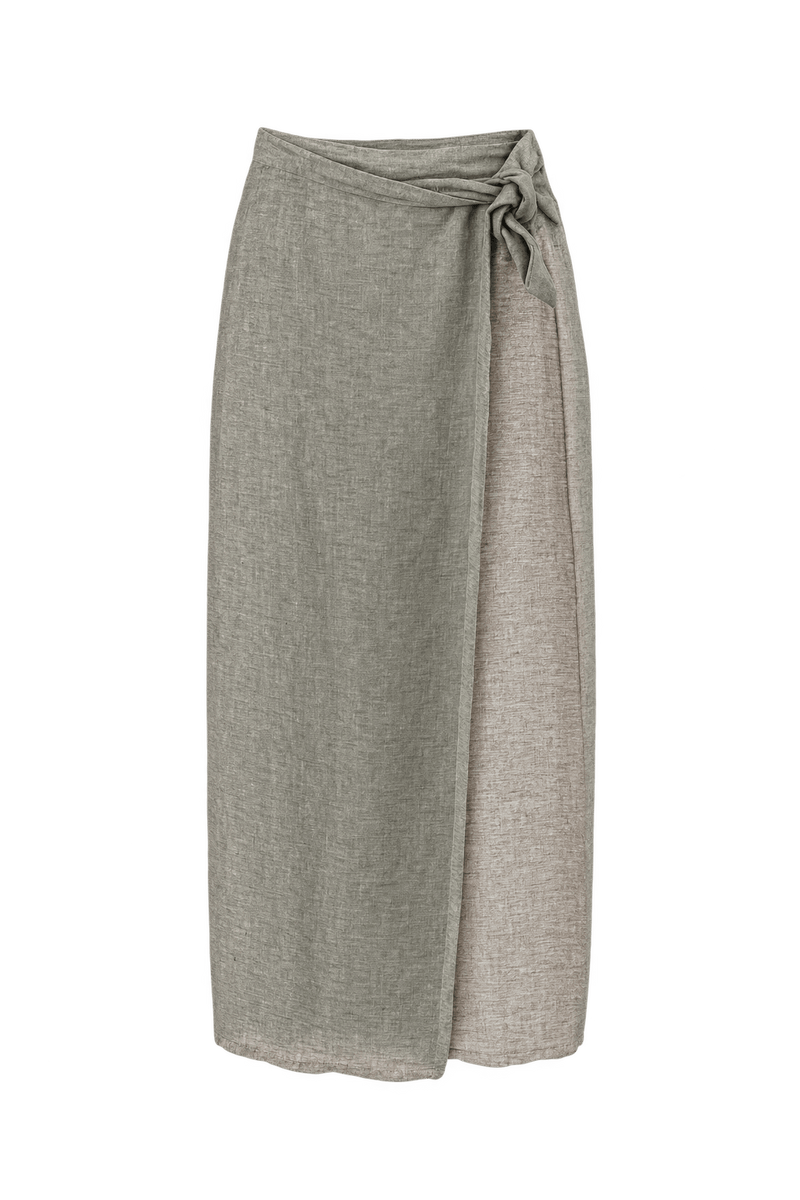 1980s Natural Beige Linen Skirt - Front View