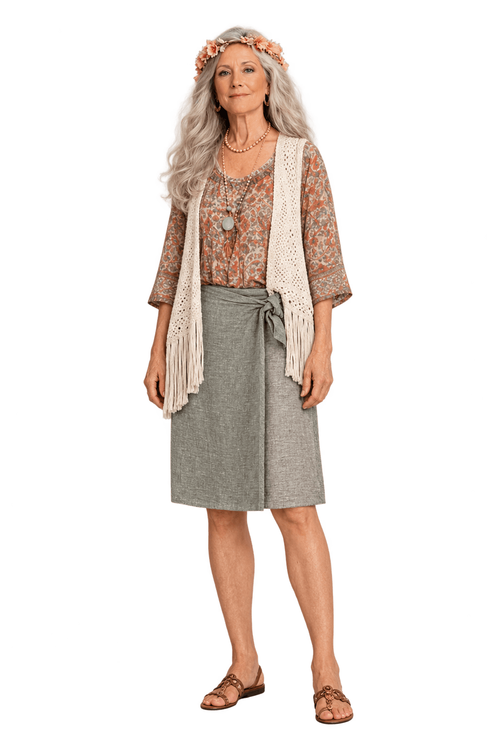 1980s Natural Beige Linen Skirt - Model