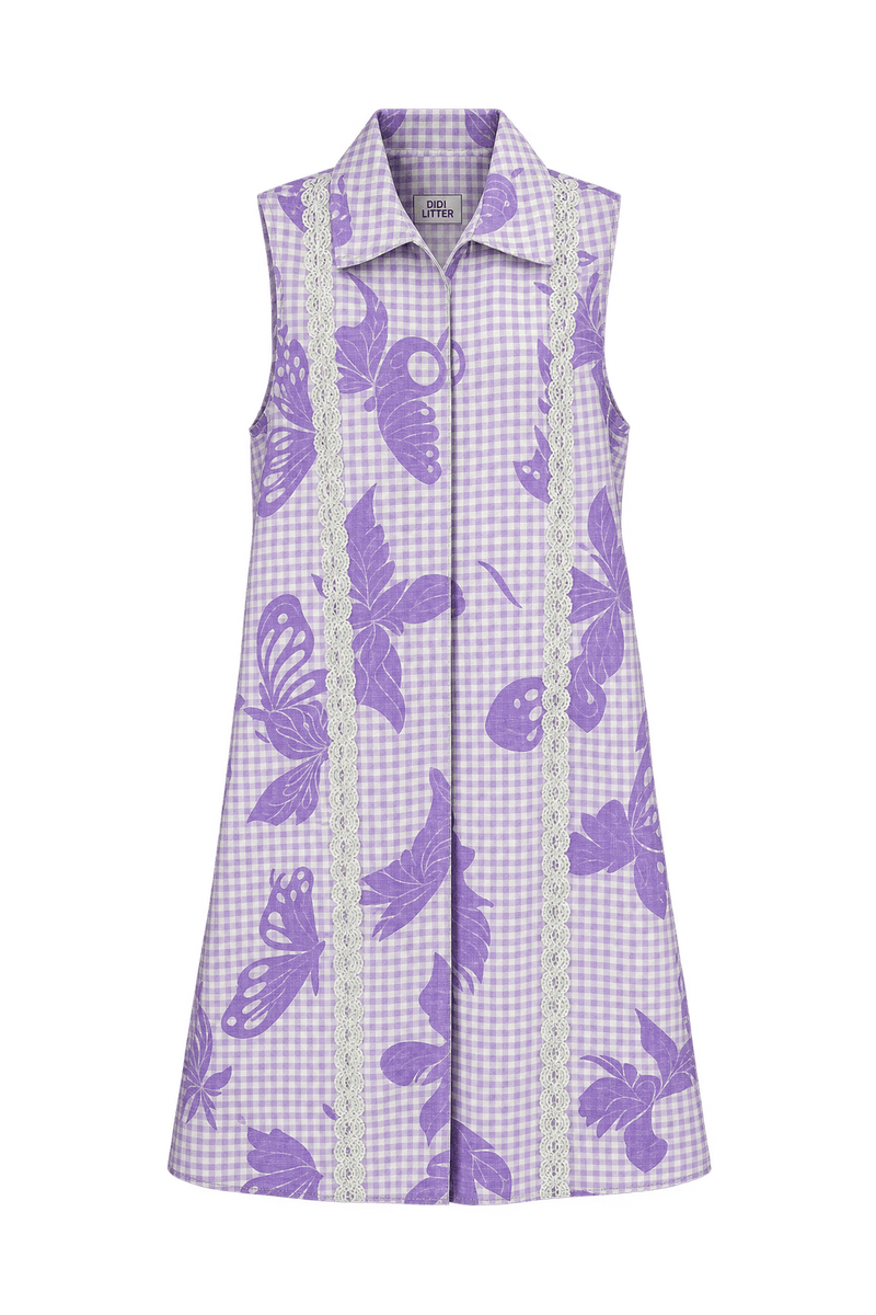 1960s Lavender Purple Woven Fabric A-line Dress - Front View