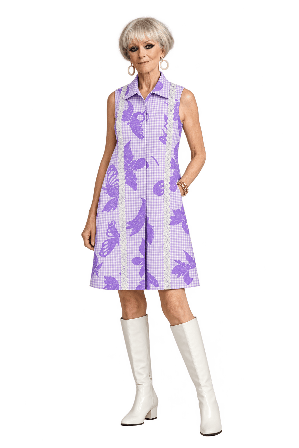 1960s Lavender Purple Woven Fabric A-line Dress - Model