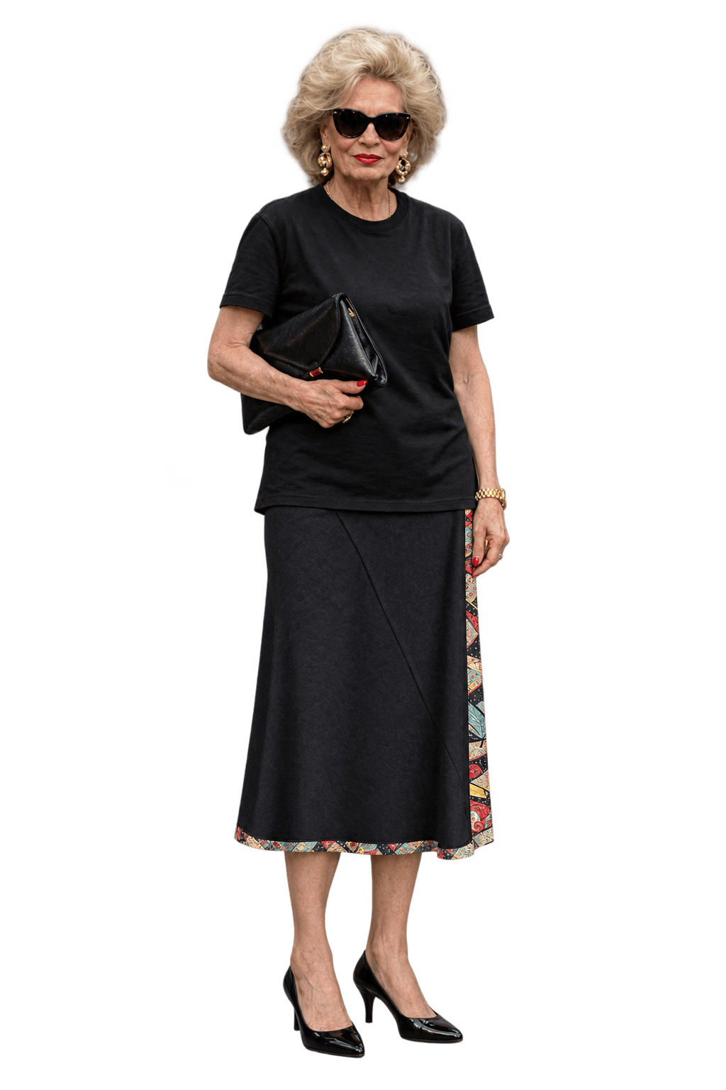 1980s Soft Black Woven Fabric Skirt - Model