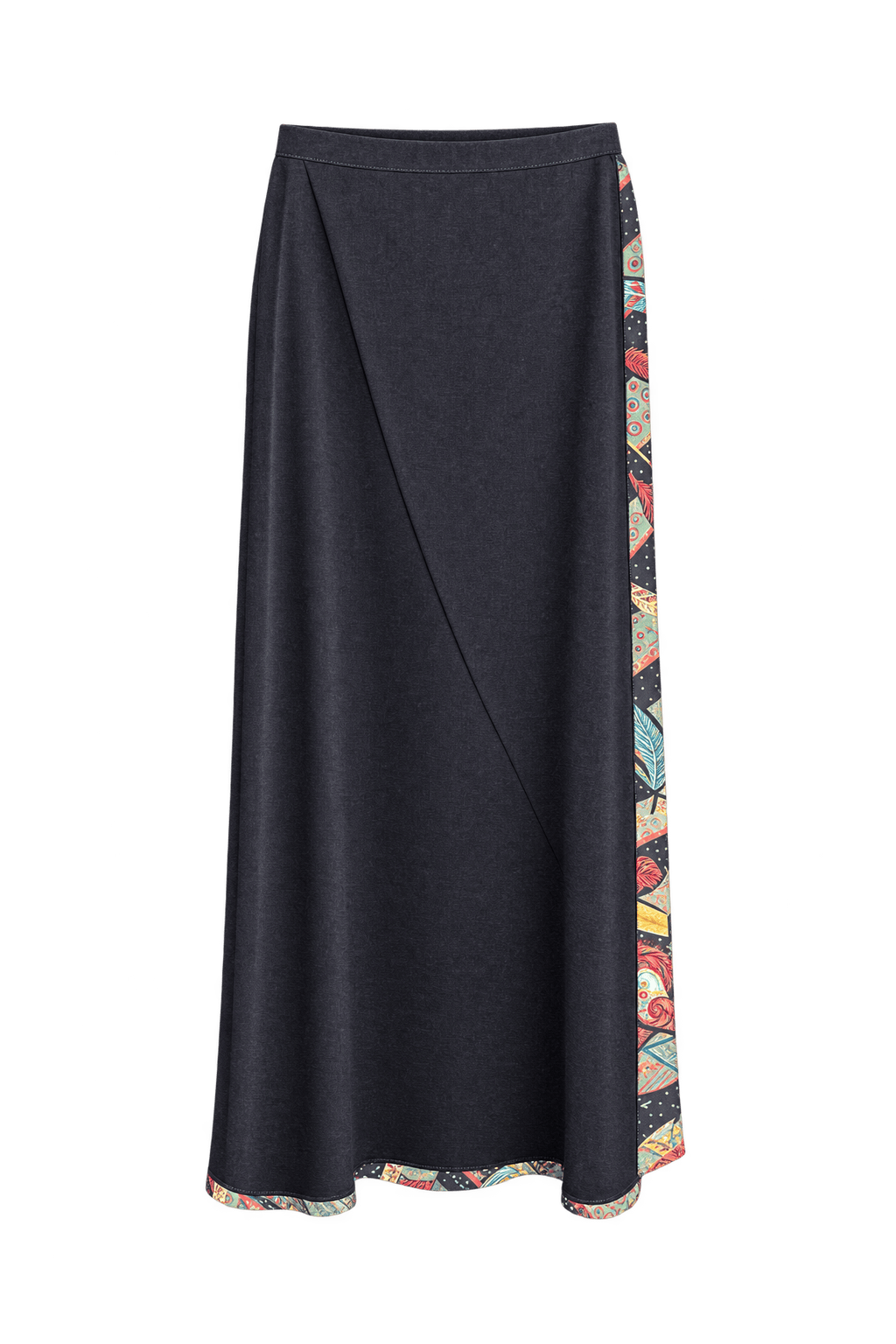 1980s Soft Black Woven Fabric Skirt - Front View