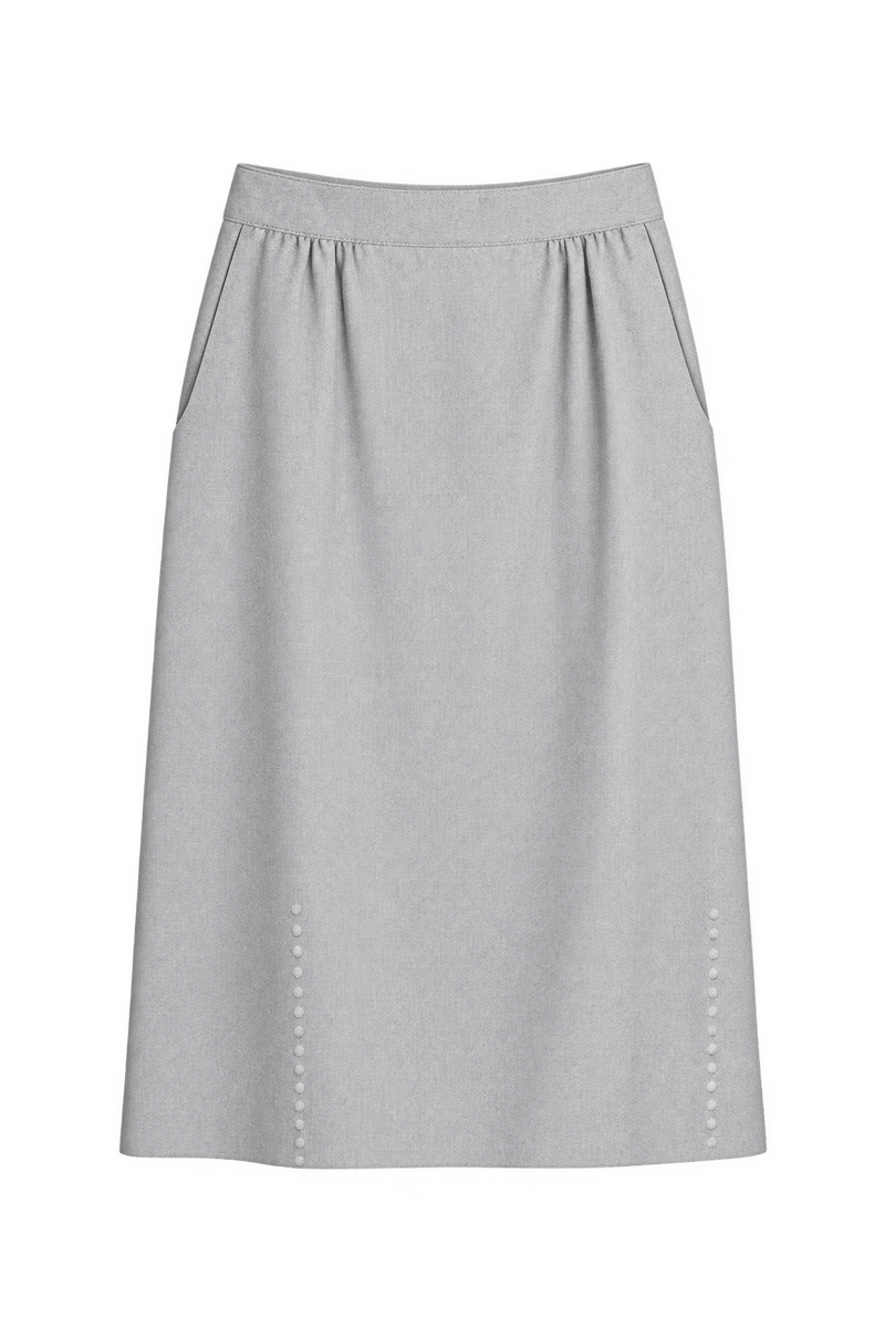 1980s Light Cool Gray Woven Skirt - Front View