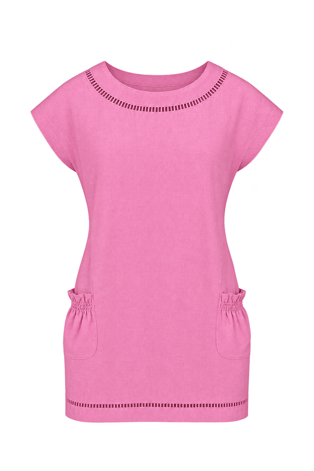 1970s Bright Pink Woven Mini Dress - Front View