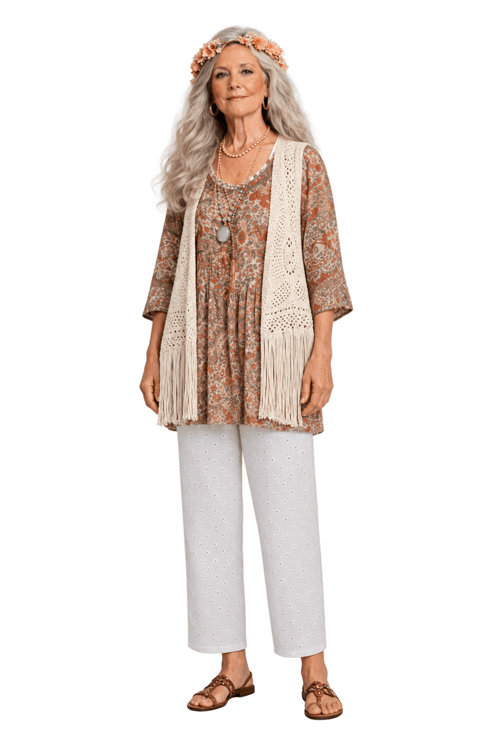 1970s Soft White Woven Pants - Model