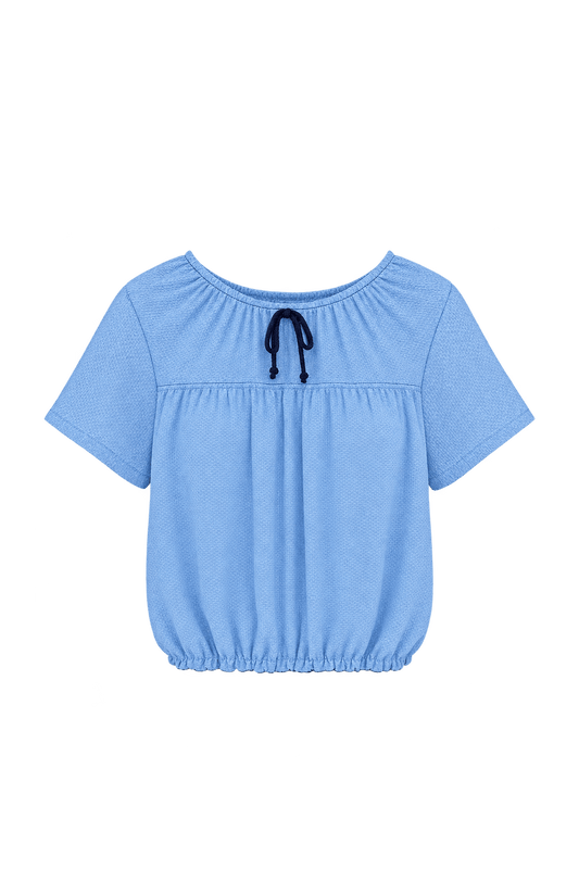 1950s Pale Blue Woven Crop Top - Front View
