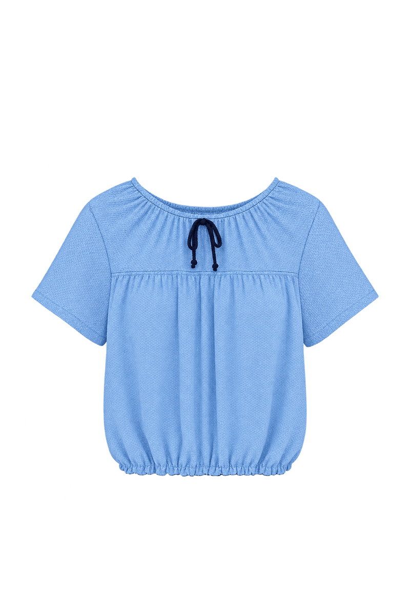1950s Pale Blue Woven Crop Top - Front View