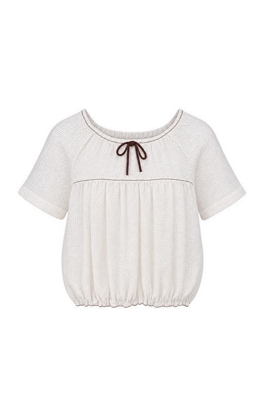1950s Cream White Textured Fabric Crop Top - Front View