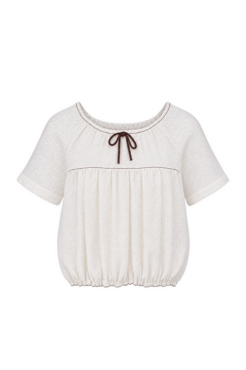 1950s Cream White Textured Fabric Crop Top - Front View