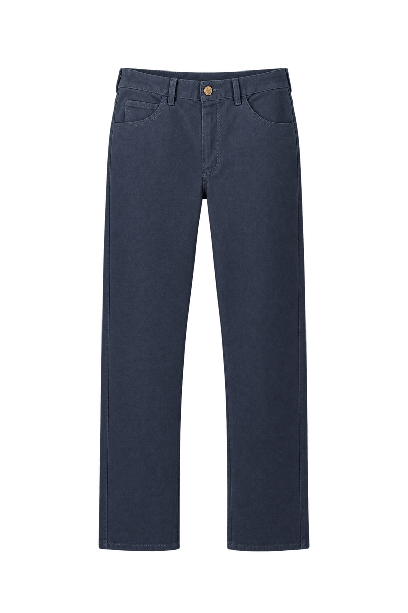 1980s Dark Navy Blue Cotton Twill Pants - Front View