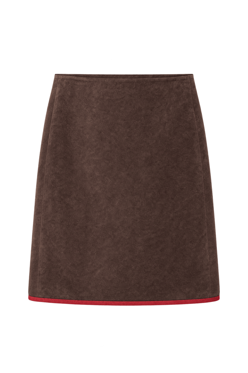 1990s Chocolate Brown Suede-like Mini Skirt - Front View