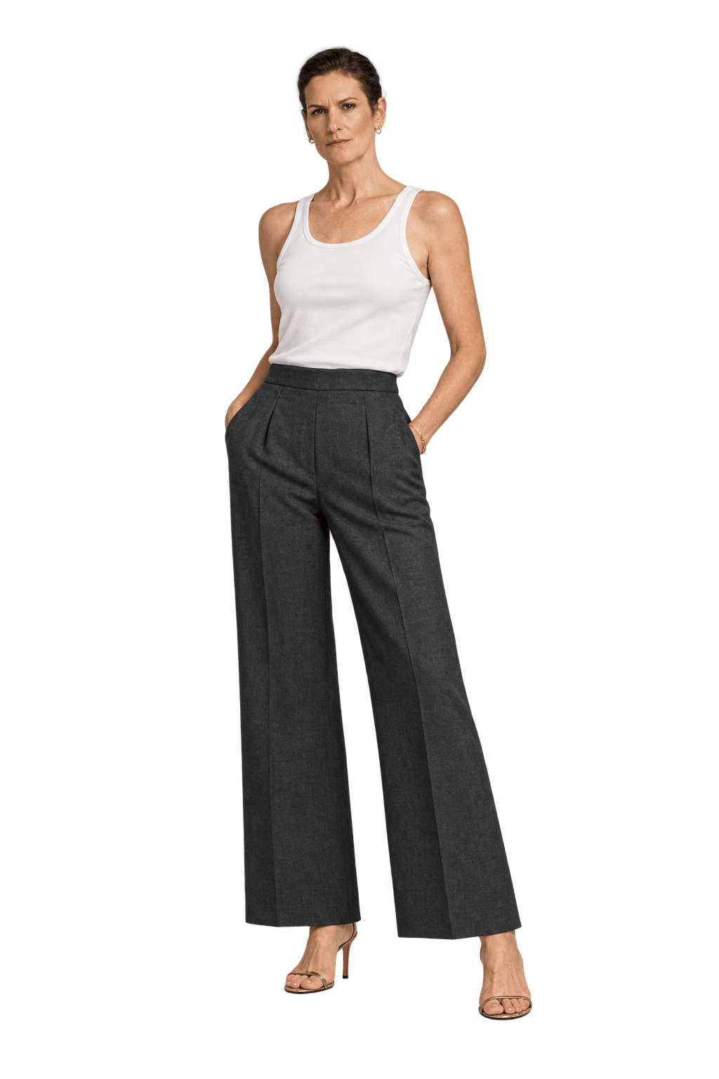 1990s Dark Chocolate Brown Woven Suiting Wide-Leg Pants - Model