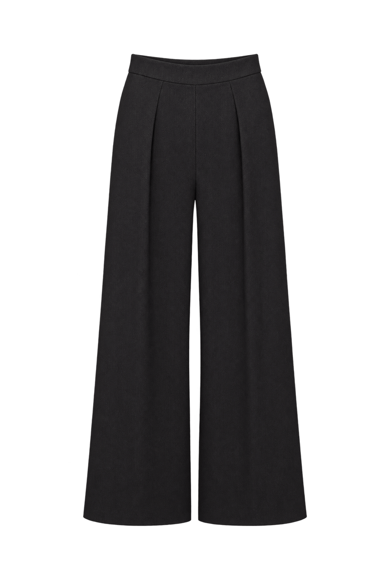 1990s Dark Chocolate Brown Woven Suiting Wide-Leg Pants - Front View