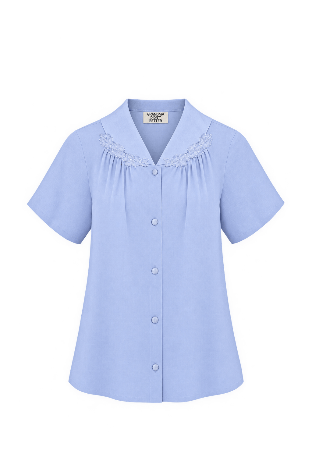 1980s Pale Periwinkle Blue Woven Blouse - Front View