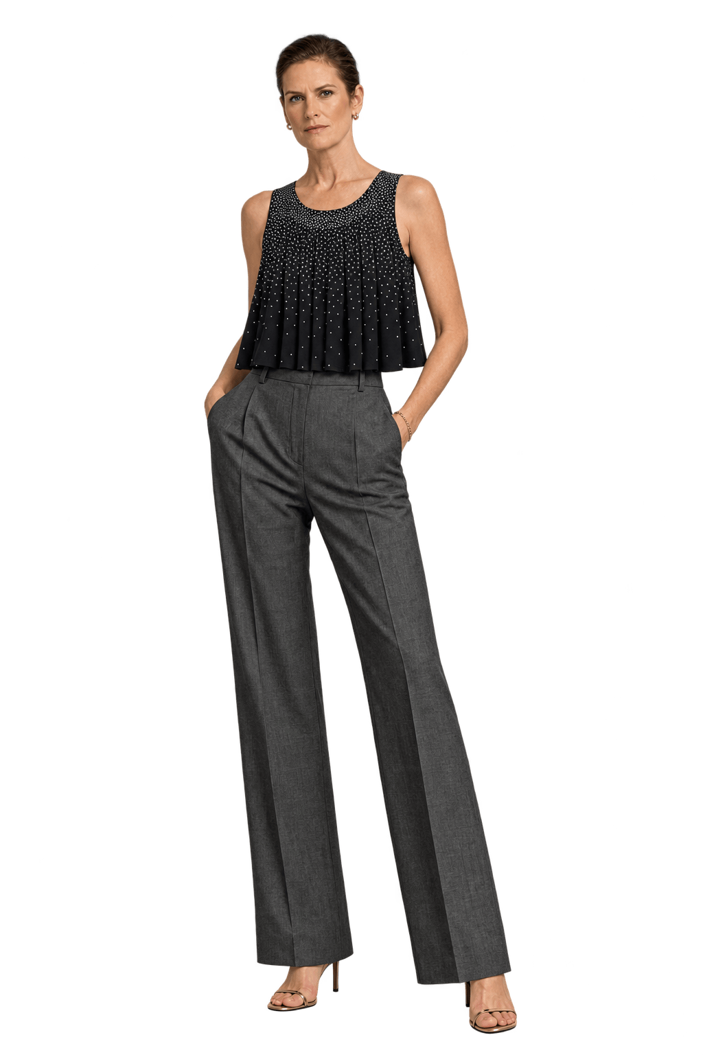 1990s Black Graduated Polka Dots Top - Model
