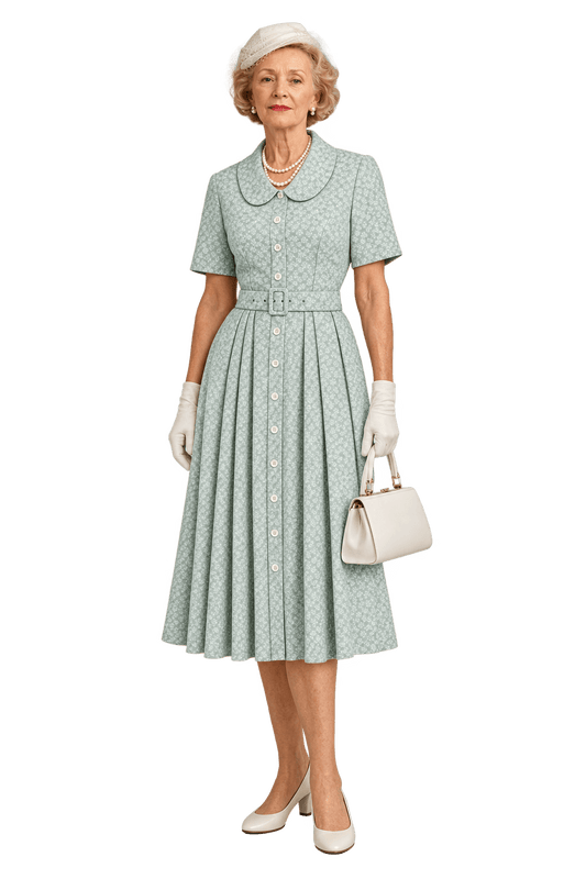 1950s Pale Mint Green Woven Fabric Dress - Model