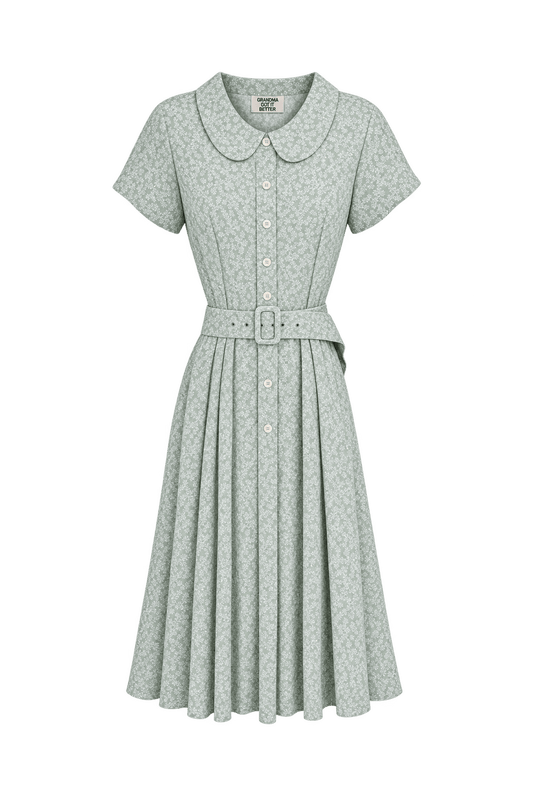 1950s Pale Mint Green Woven Fabric Dress - Front View