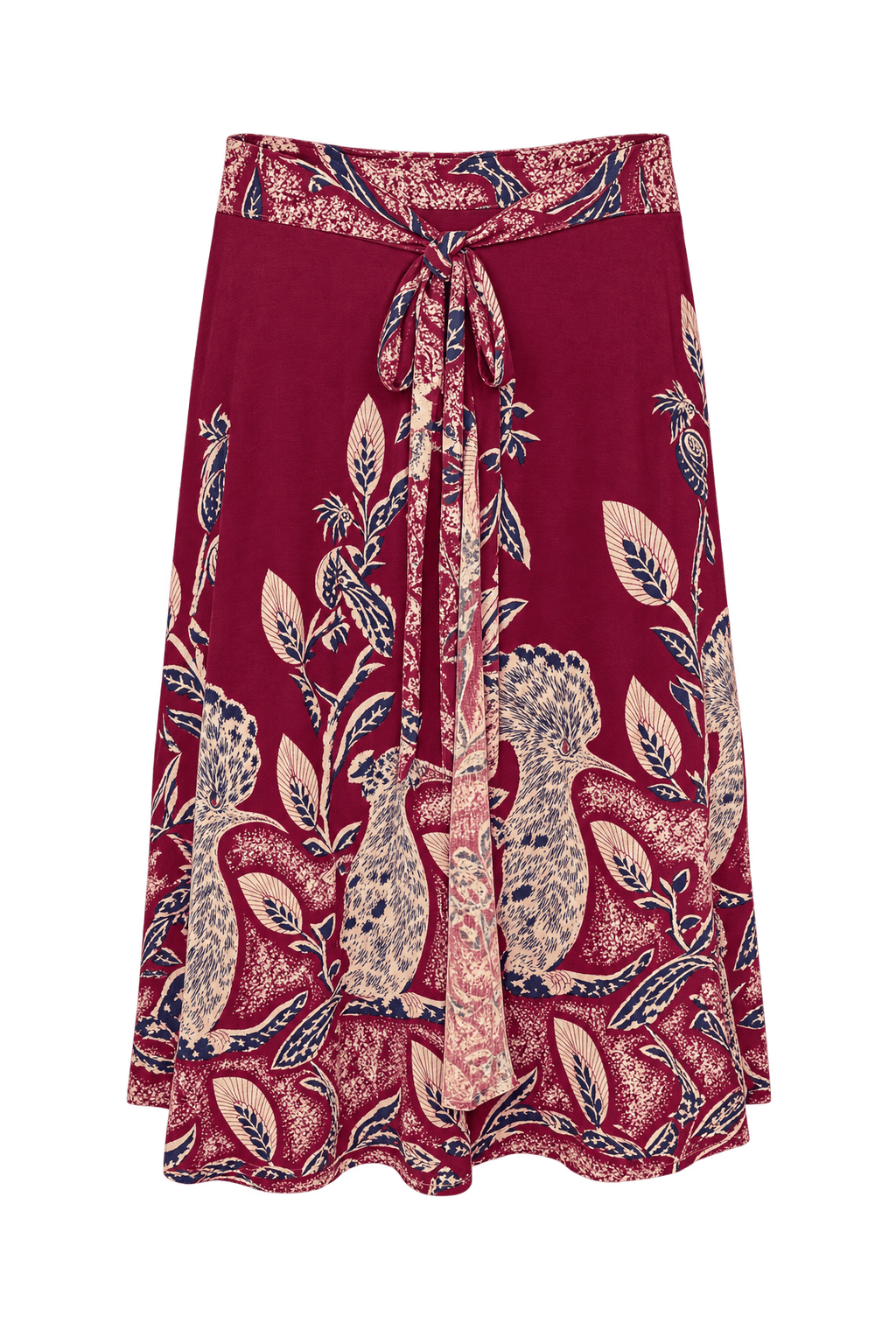 1970s Deep Burgundy Woven Fabric Skirt - Front View