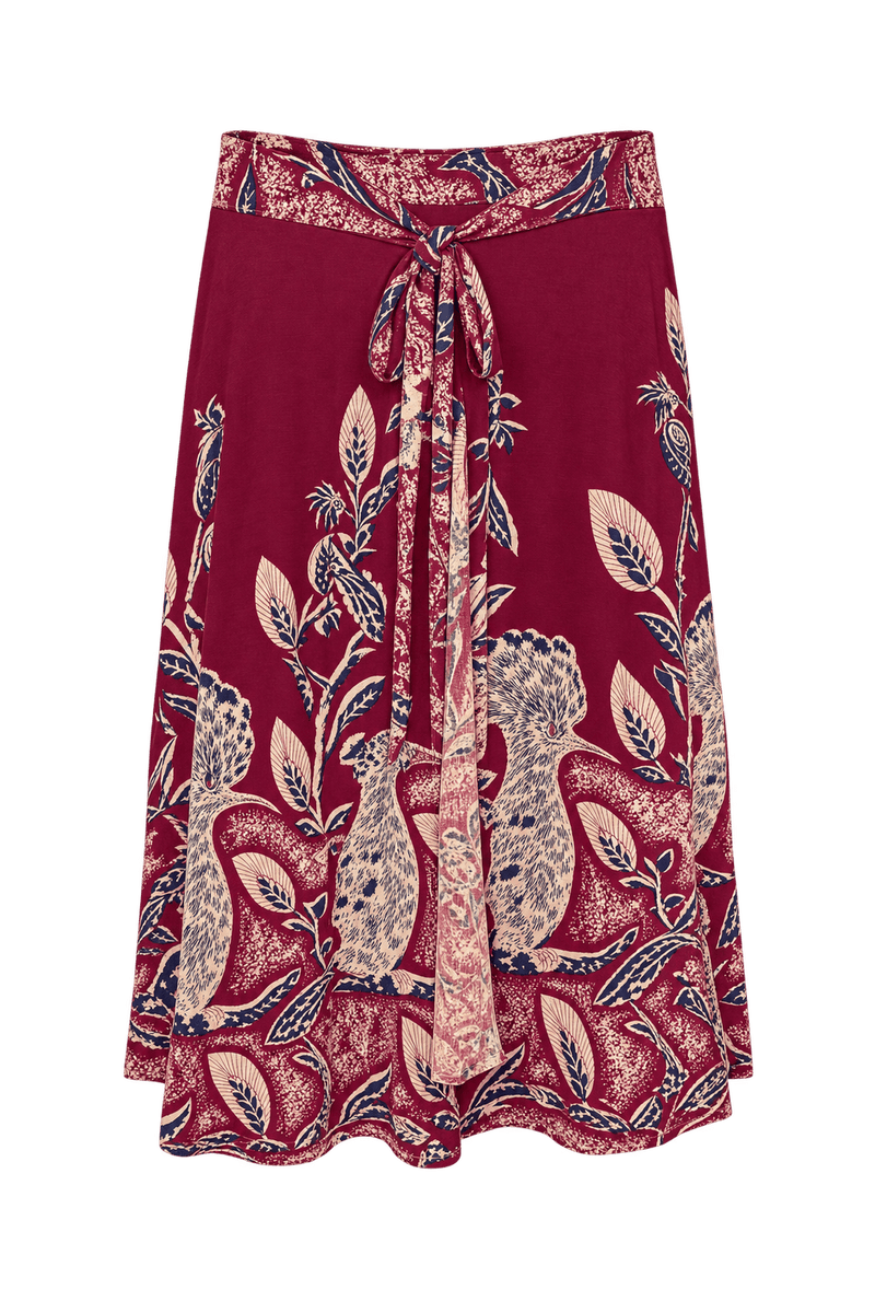 1970s Deep Burgundy Woven Fabric Skirt - Front View