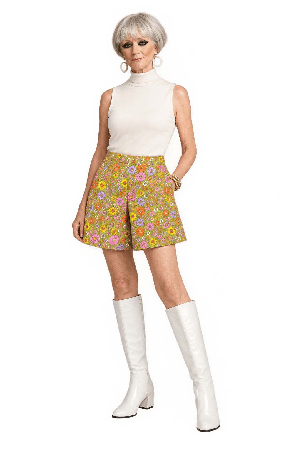 1960s Olive Green Woven Fabric Shorts - Model