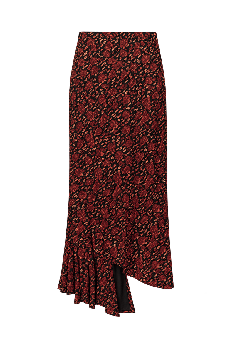 1970s Burgundy and Rust Red Woven Fabric Skirt - Front View