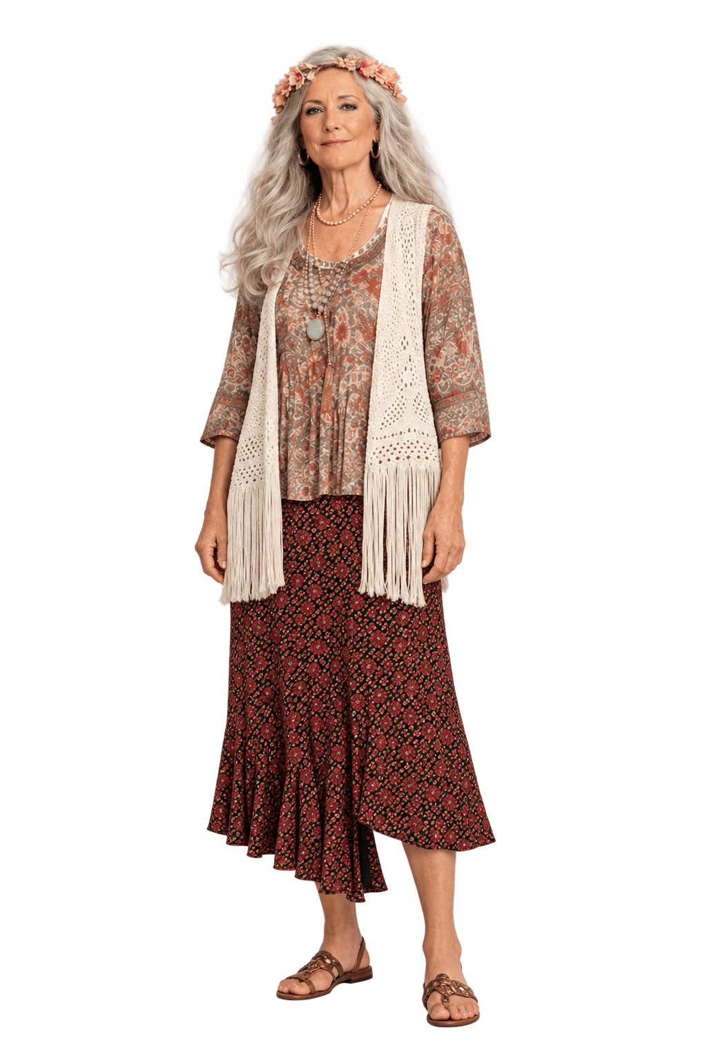1970s Burgundy and Rust Red Woven Fabric Skirt - Model