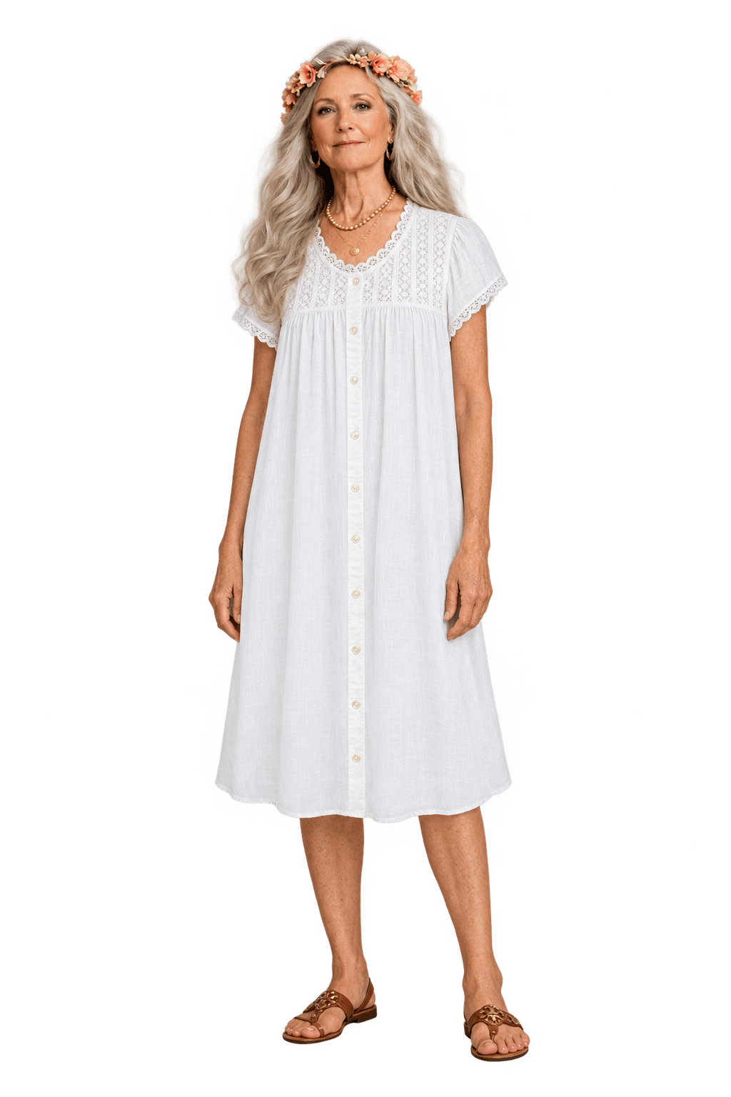 1970s Soft White Lightweight Dress - Model