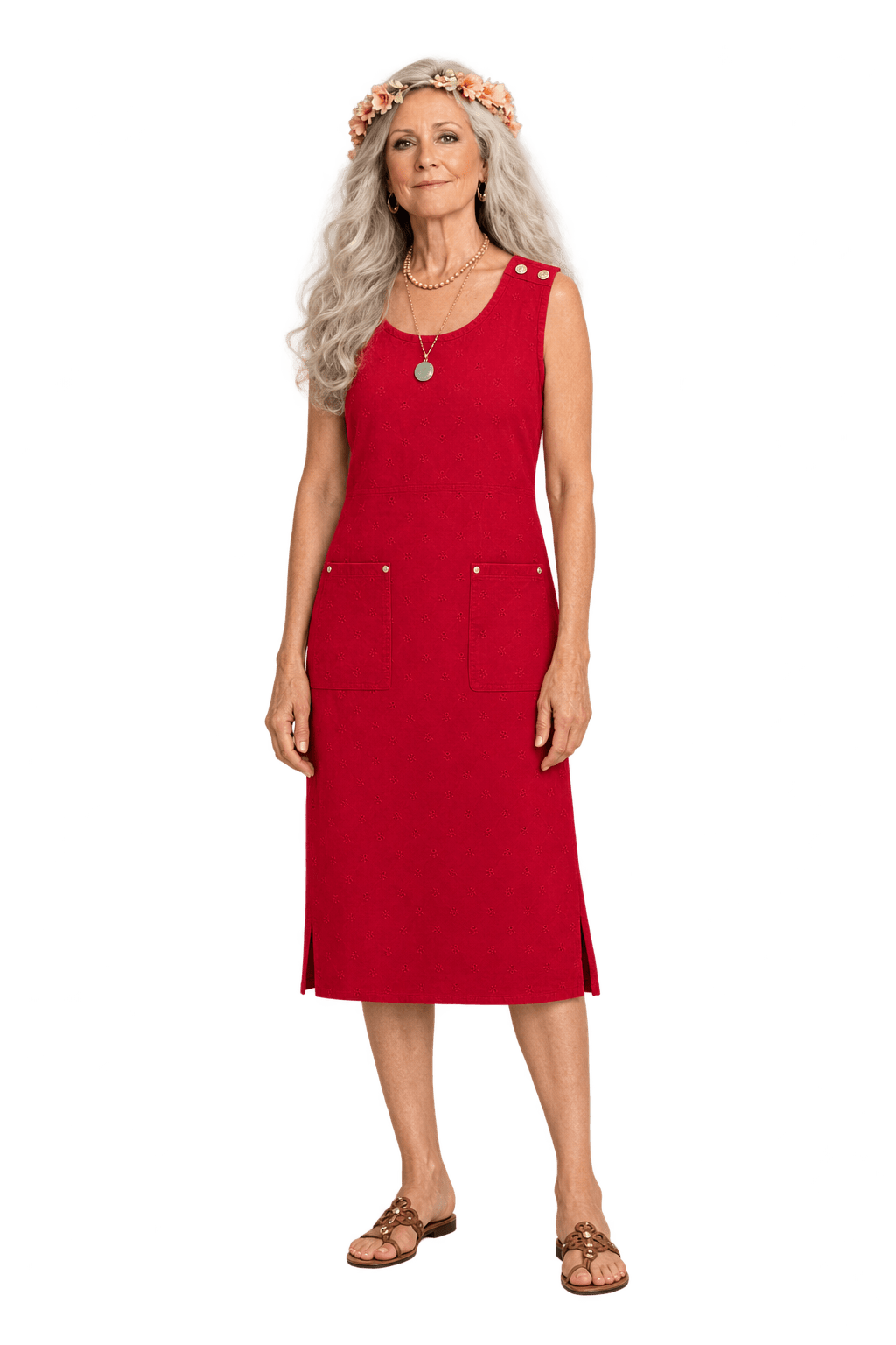 1970s Deep Raspberry Red Woven Midi Dress - Model