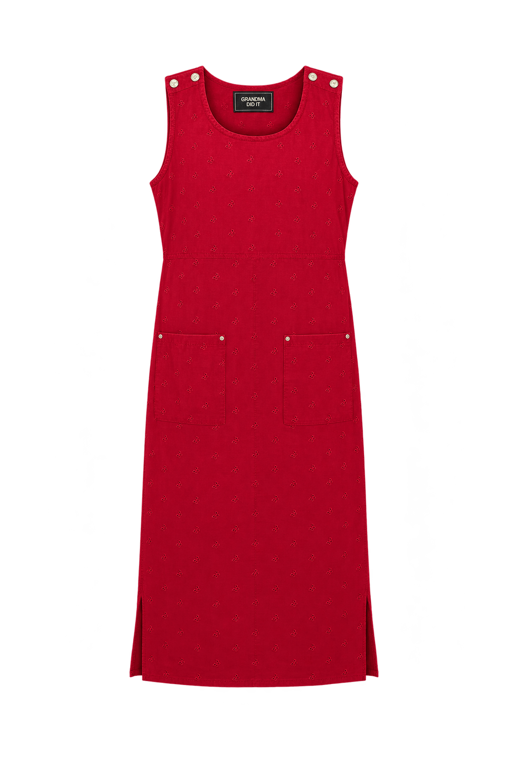 1970s Deep Raspberry Red Woven Midi Dress - Front View