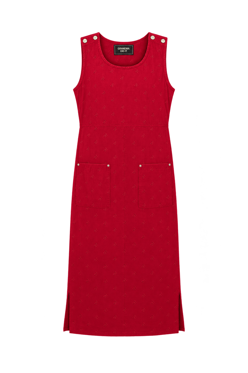 1970s Deep Raspberry Red Woven Midi Dress - Front View
