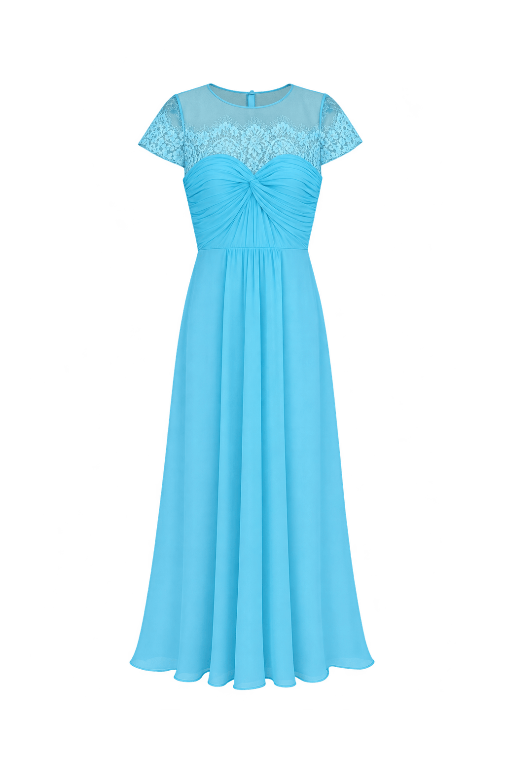 1980s Aqua Blue Chiffon Maxi Dress - Front View