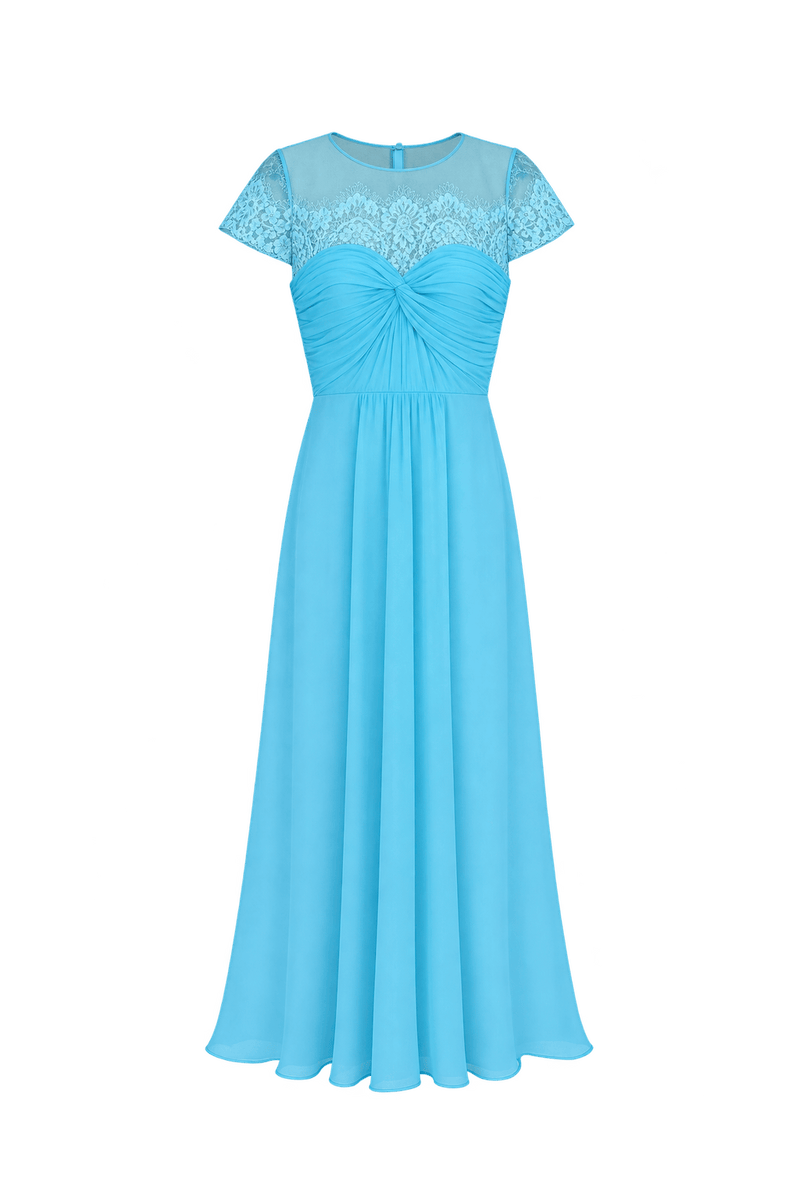 1980s Aqua Blue Chiffon Maxi Dress - Front View