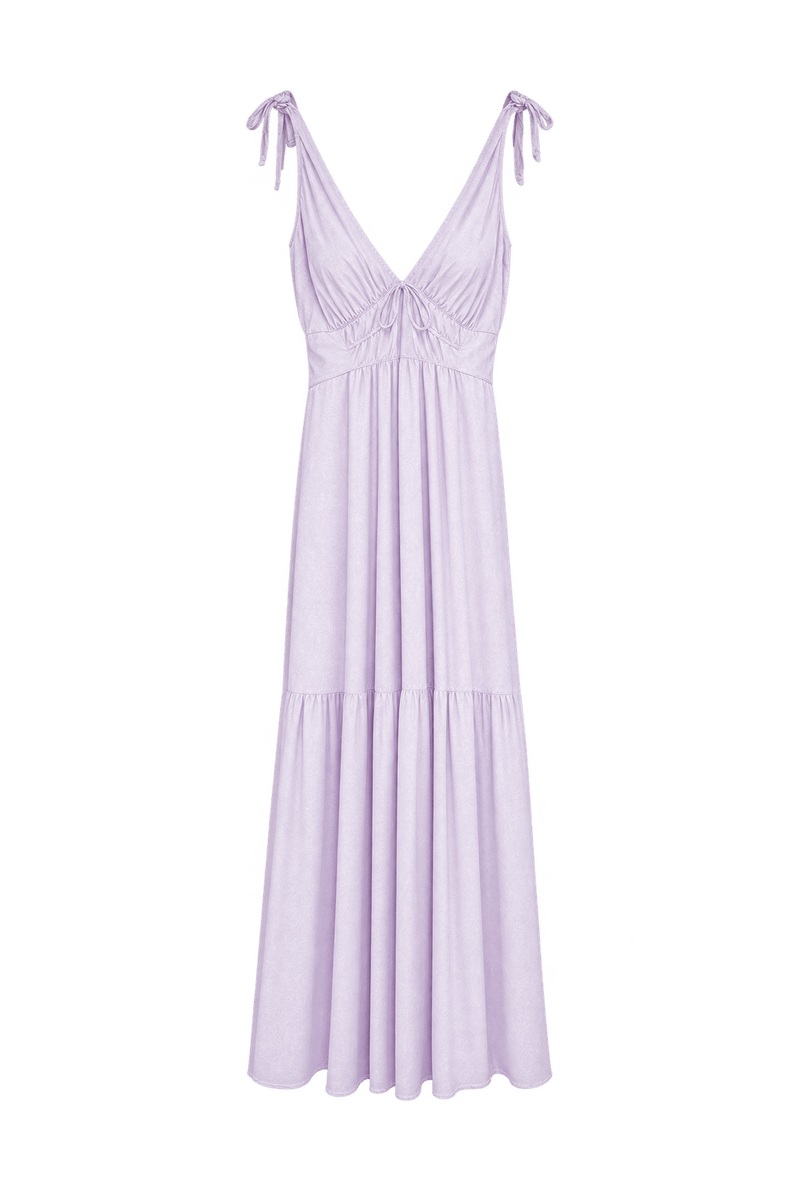 1970s Pale Lilac Synthetic Maxi Dress - Front View