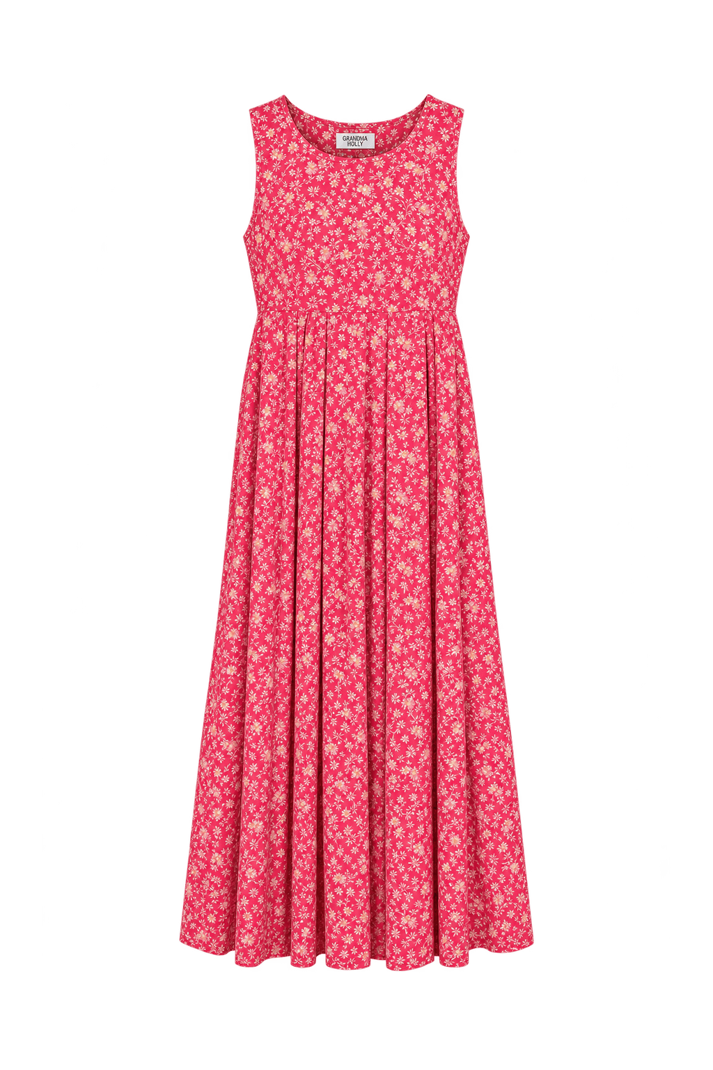 1970s Bright Raspberry Pink Woven Maxi Dress - Front View