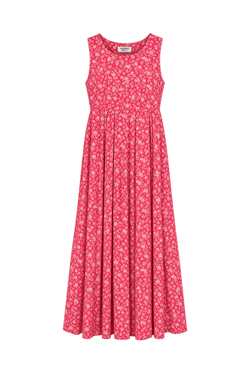 1970s Bright Raspberry Pink Woven Maxi Dress - Front View