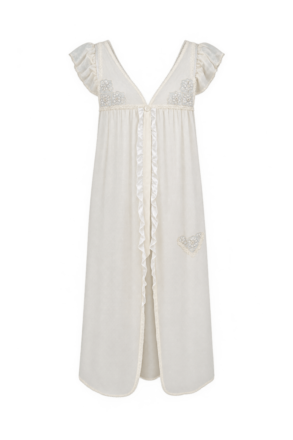 1950s Cream White Lightweight Peignoir Robe - Front View
