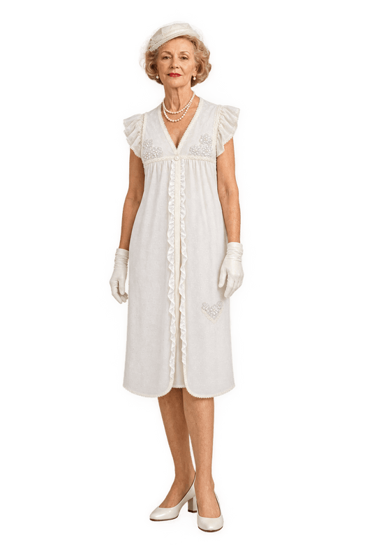1950s Cream White Lightweight Peignoir Robe - Model