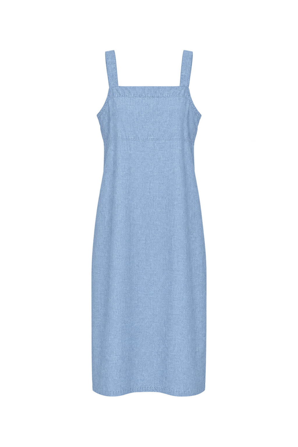 1970s Light Washed Blue Cotton Chambray Midi Dress - Front View