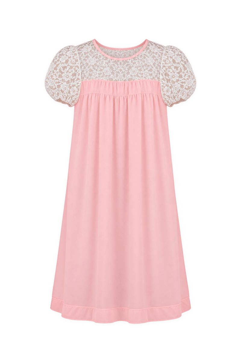 1950s Pale Peach Pink Lightweight Synthetic Nightgown - Front View
