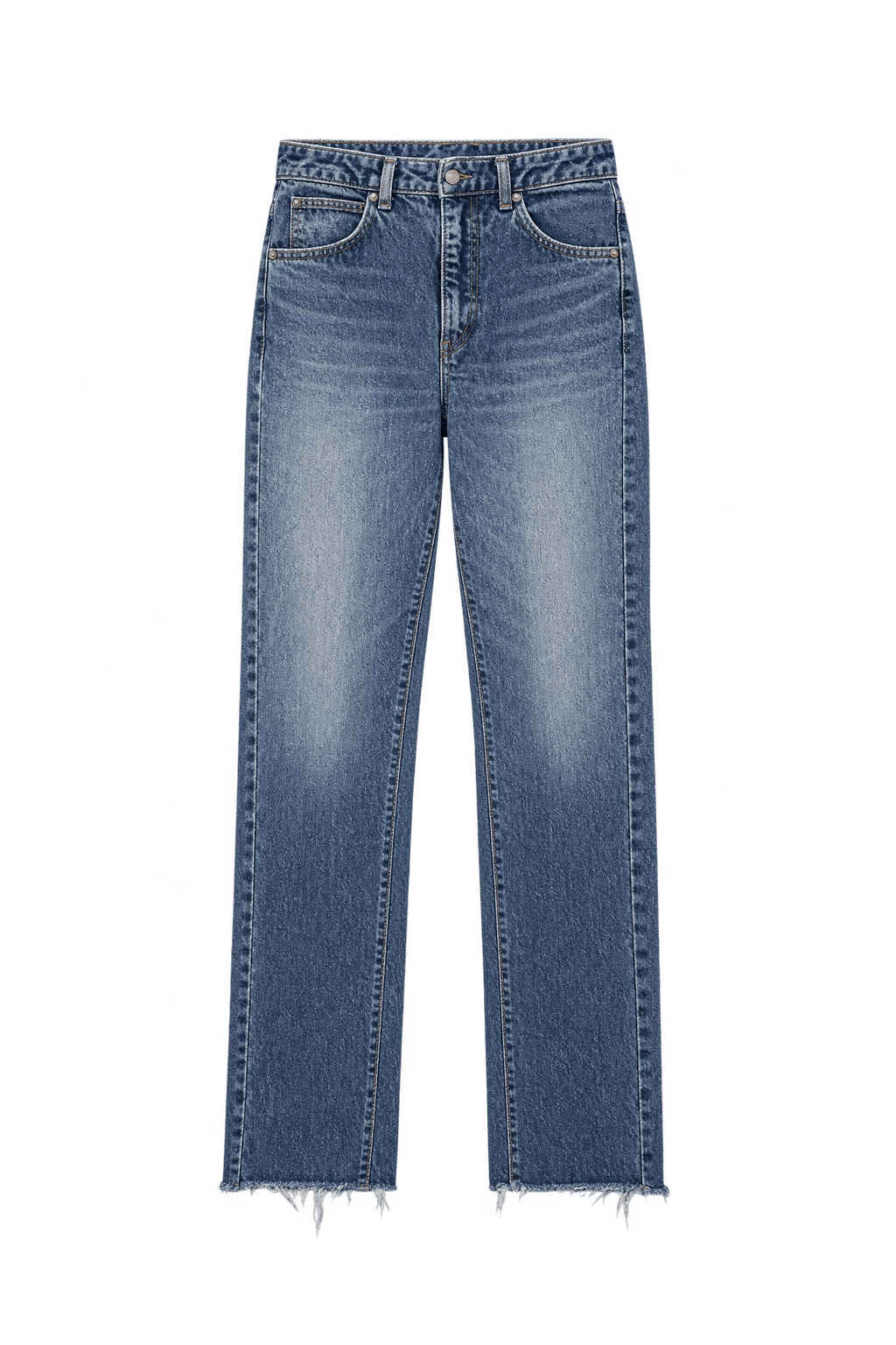 1990s Faded Medium Blue Cotton Denim Jeans - Front View