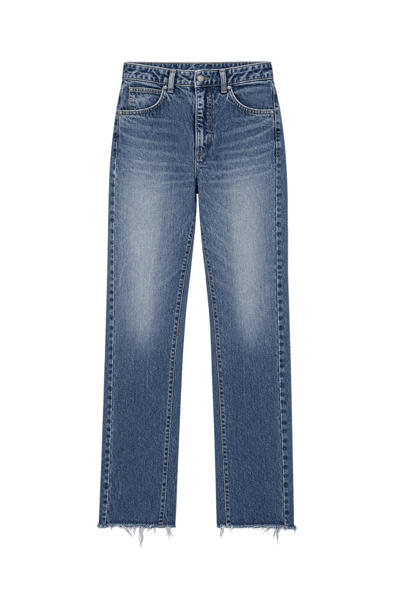 1990s Faded Medium Blue Cotton Denim Jeans - Front View
